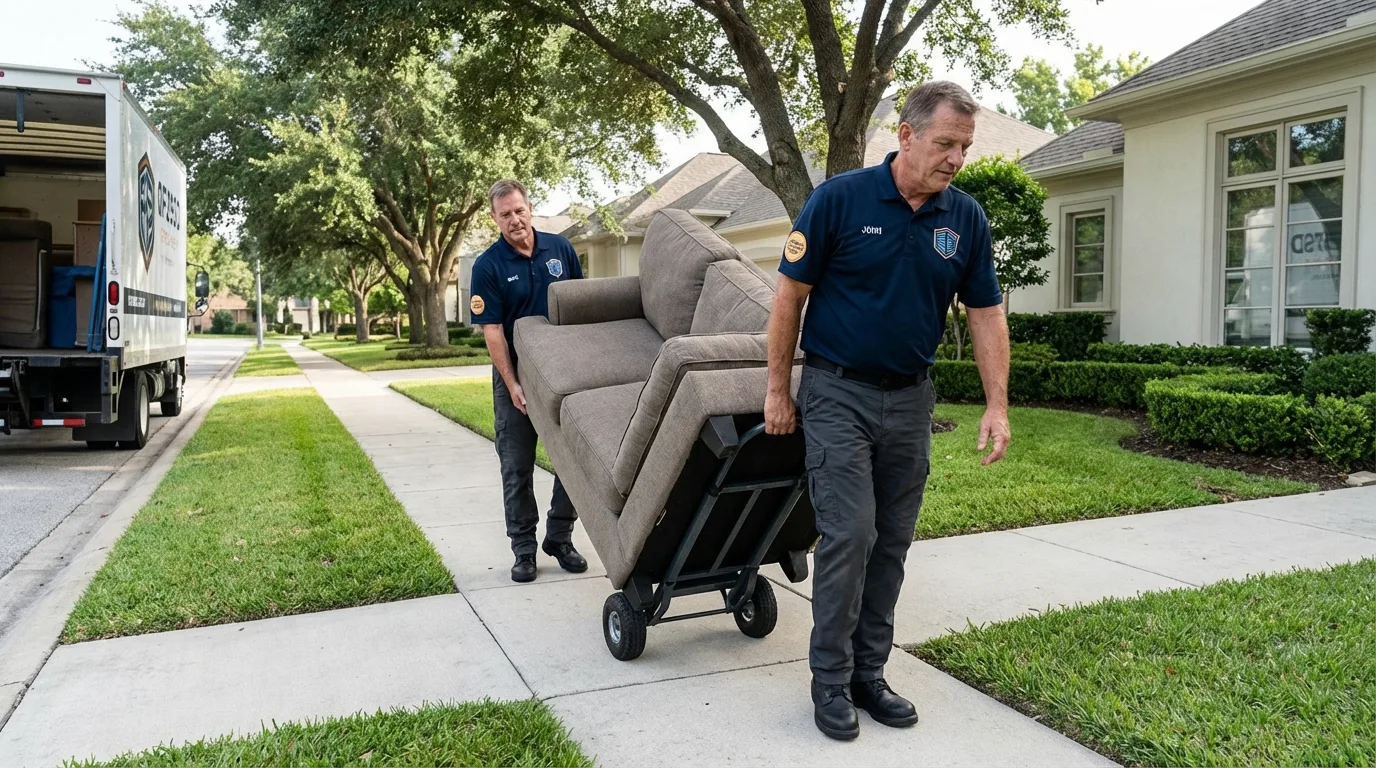 Local residential moving crew loading furniture in East Lansing, MI