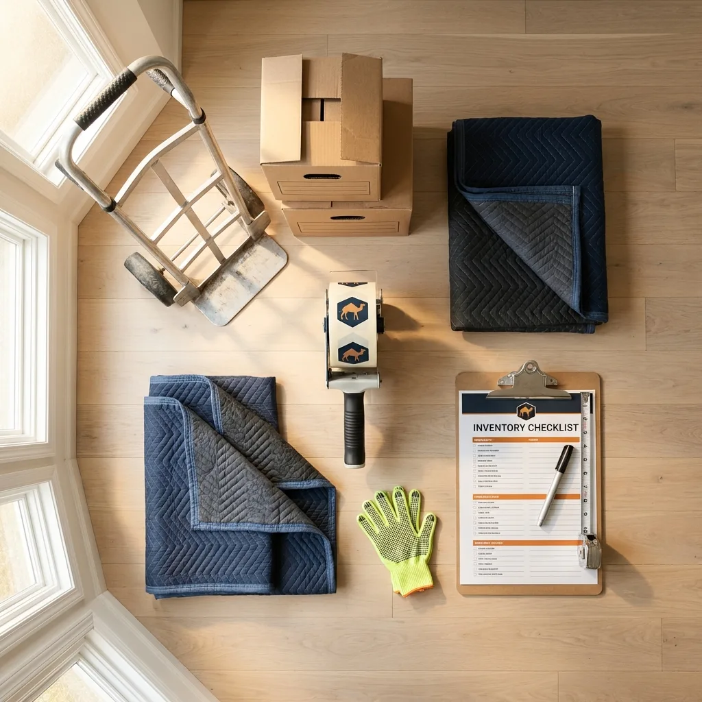 Professional moving supplies and packing materials layout for East Lansing residential relocations